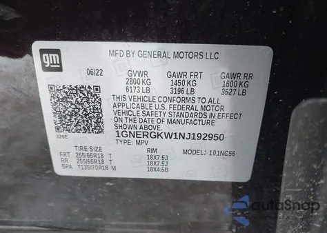 2022 Chevrolet Traverse Fwd Lt Cloth z USA, uszkodzony, nr VIN 1GNERGKW1NJ192950